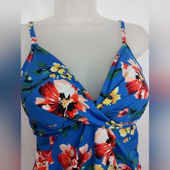 LAUREN RALPH LAUREN Blue Floral Summer Tankini Top -(#69) - Picture 3 of 6
